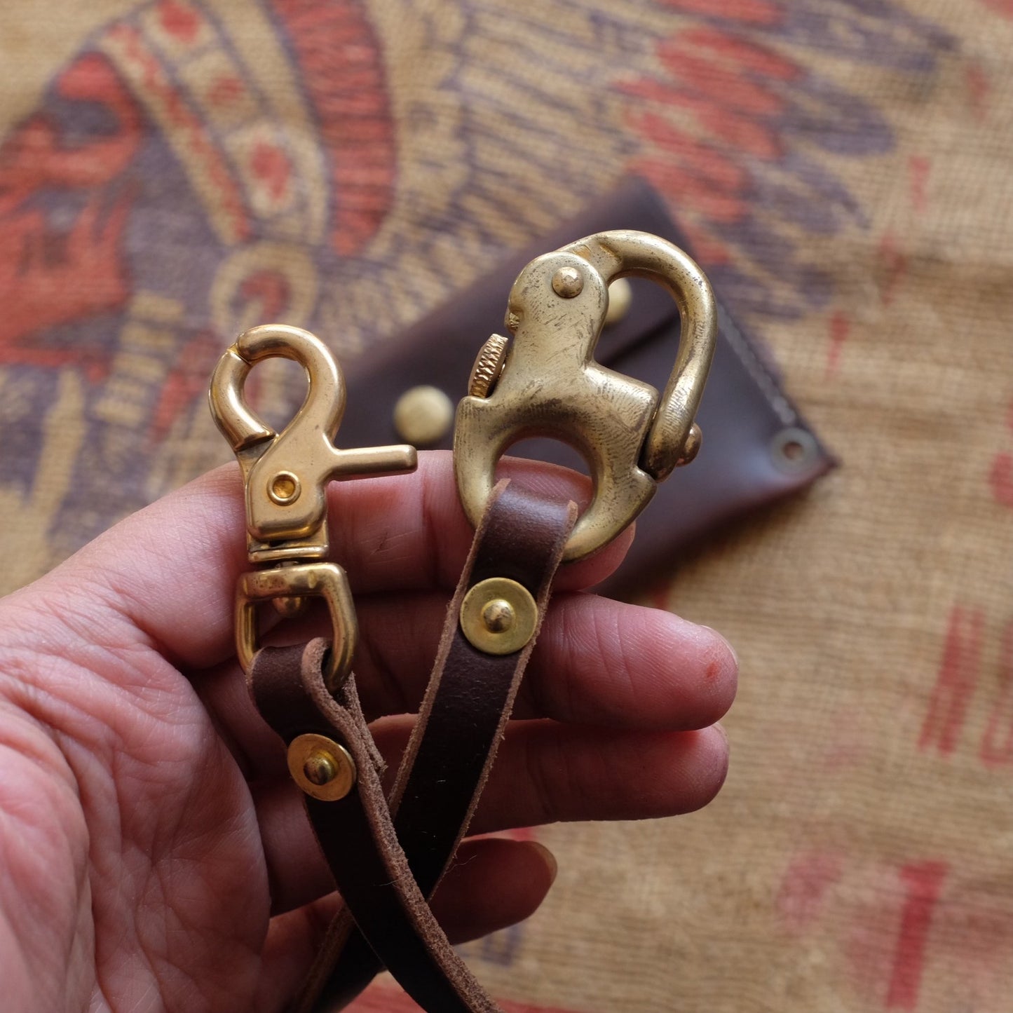 Top-Grain Leather Wallet with Brass Snap Closure and Wristlet Strap