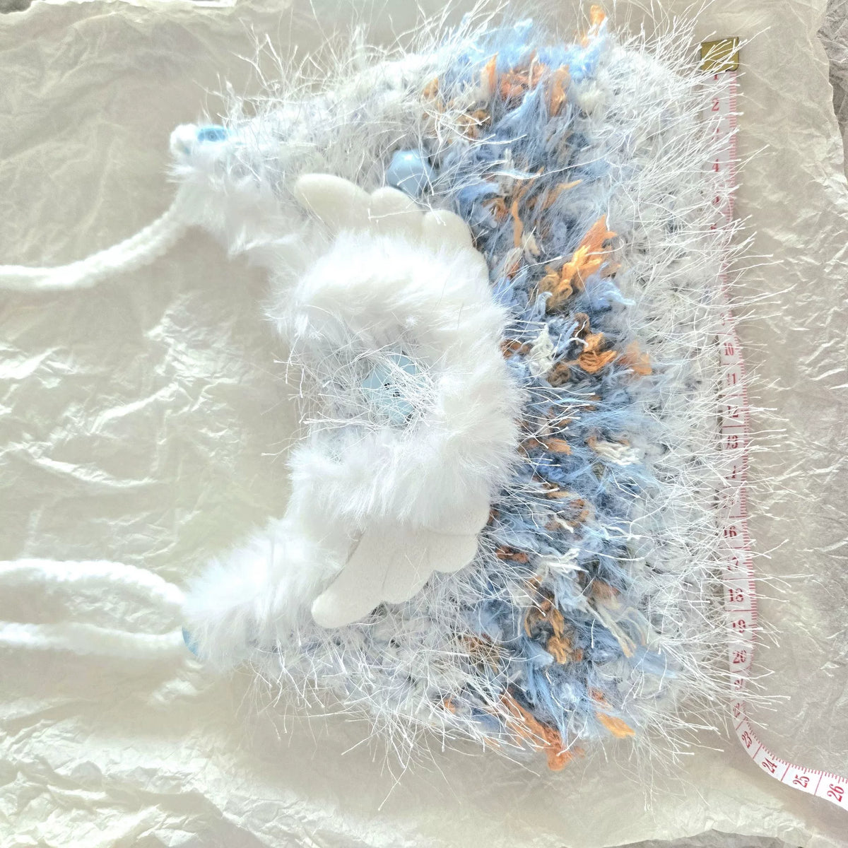 ハンドメイド モコモコヤーン 三日月ショルダーバッグ