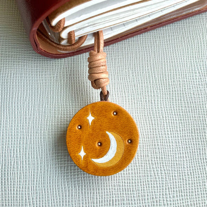 Hand-Painted Leather Charms: Bread Character & Moon Star Set