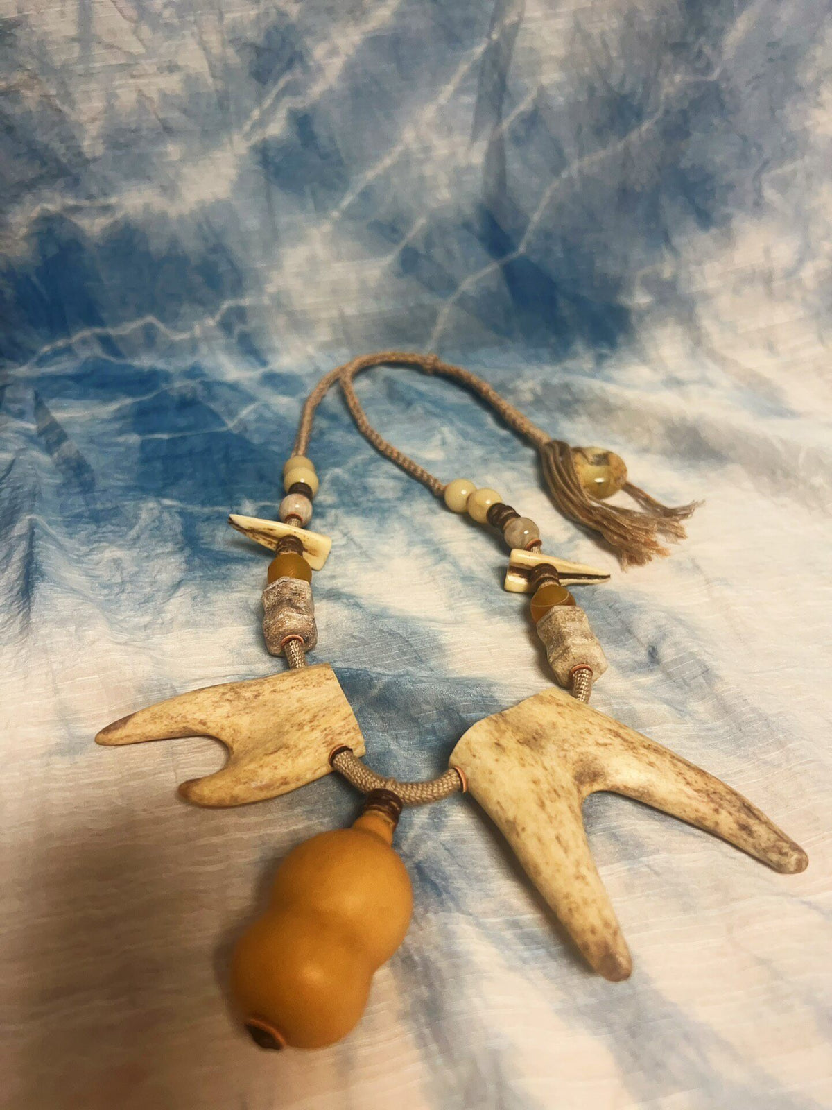 Handwoven Antler Necklace with Beaded Accents