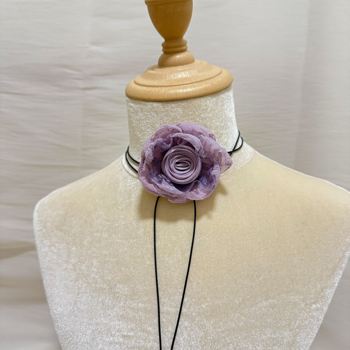 Handmade Purple Fabric Rose Choker Necklace