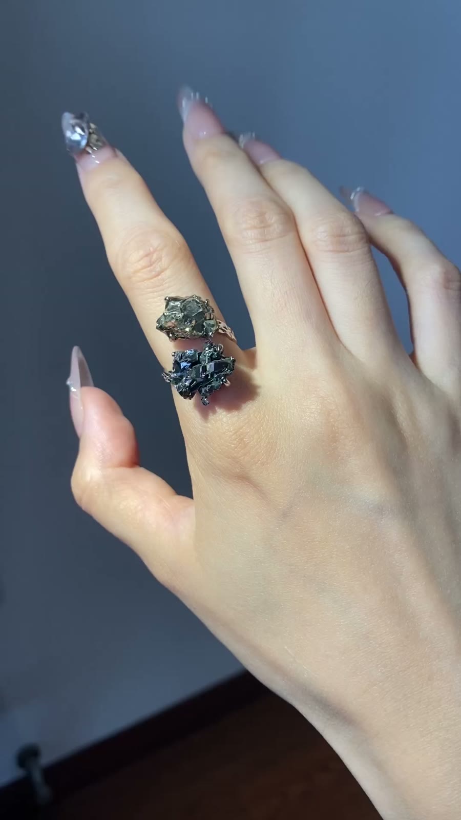 Natural Pyrite Twin Flower Adjustable Ring