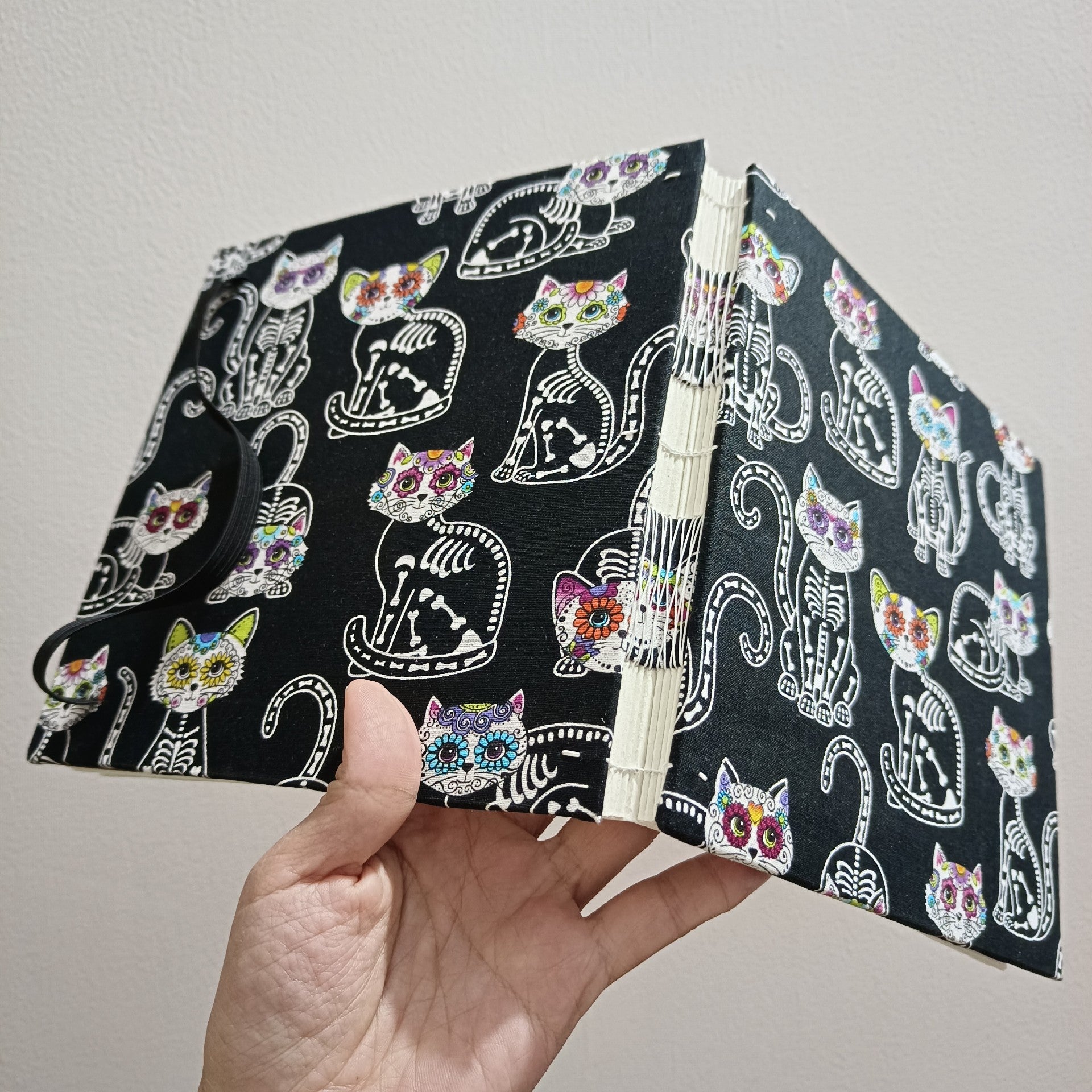 Customizable Handmade Watercolor Sketchbook with Skeletal Cat Cover
