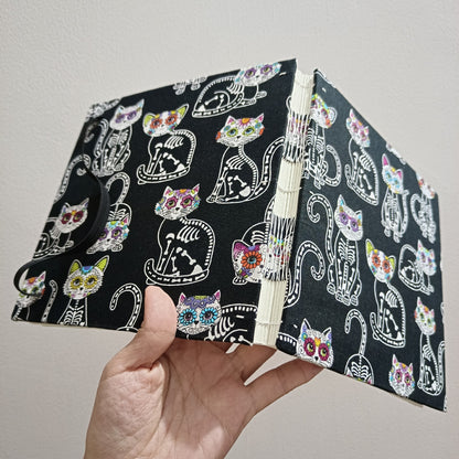 Customizable Handmade Watercolor Sketchbook with Skeletal Cat Cover