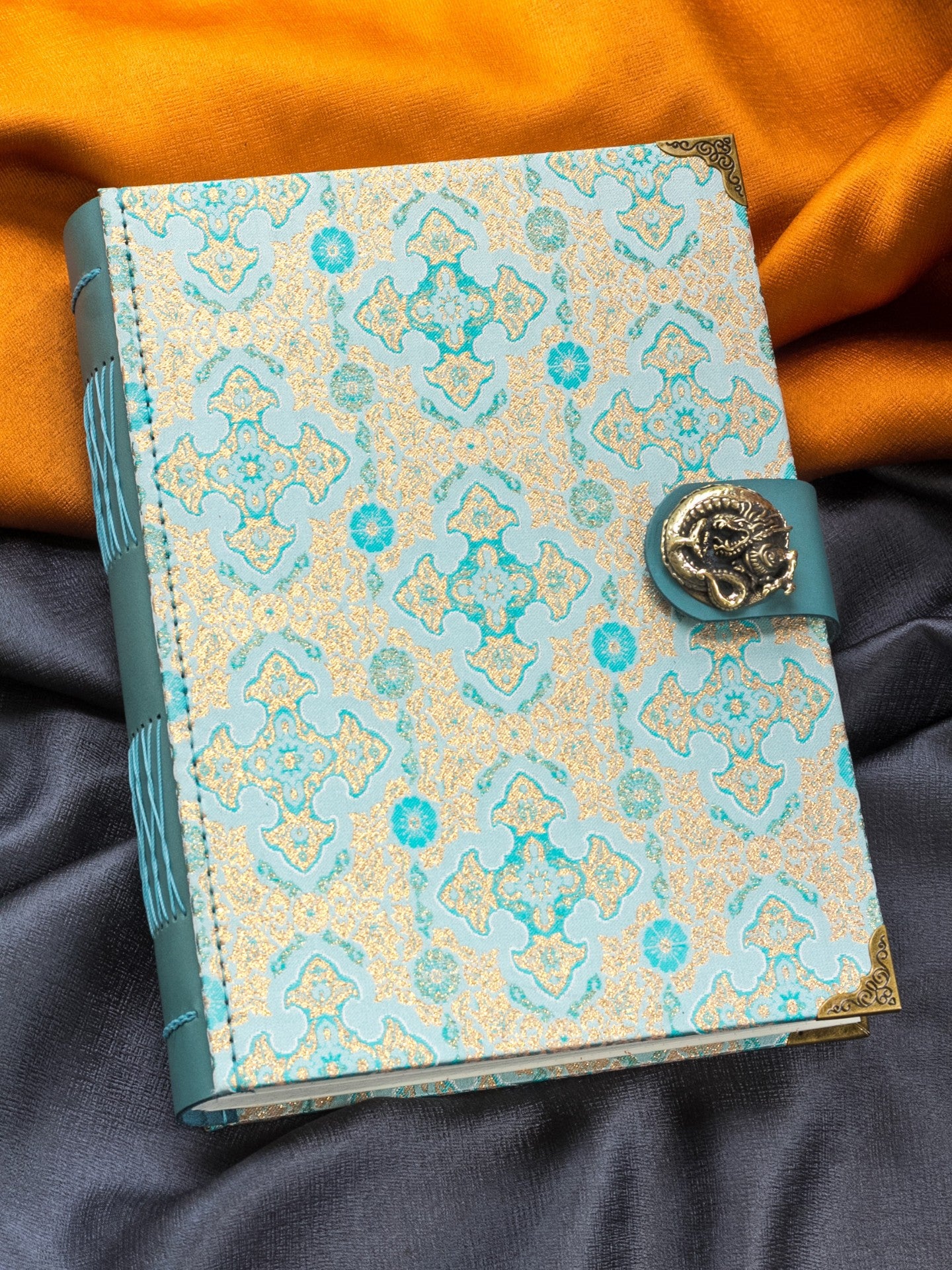 Song Dynasty Brocade Notebook with Brass Button Closure