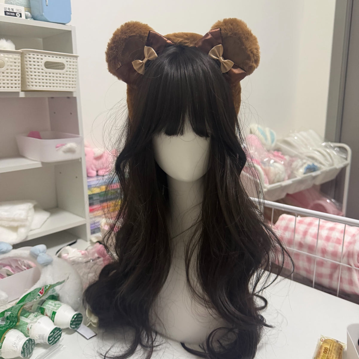 Brown Plush Bear Ear Headband with Bows