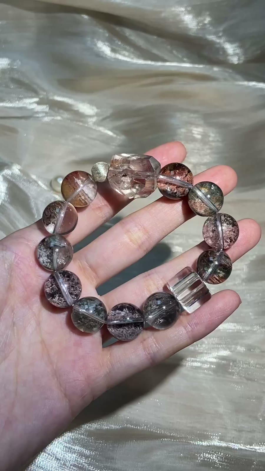 Monet Garden Ghost Quartz Stretch Bracelet 13-14mm