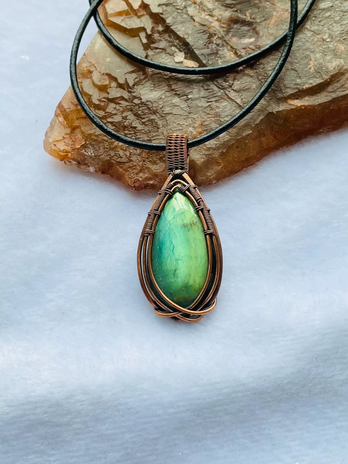 Copper Wire Wrapped Labradorite Teardrop Pendant