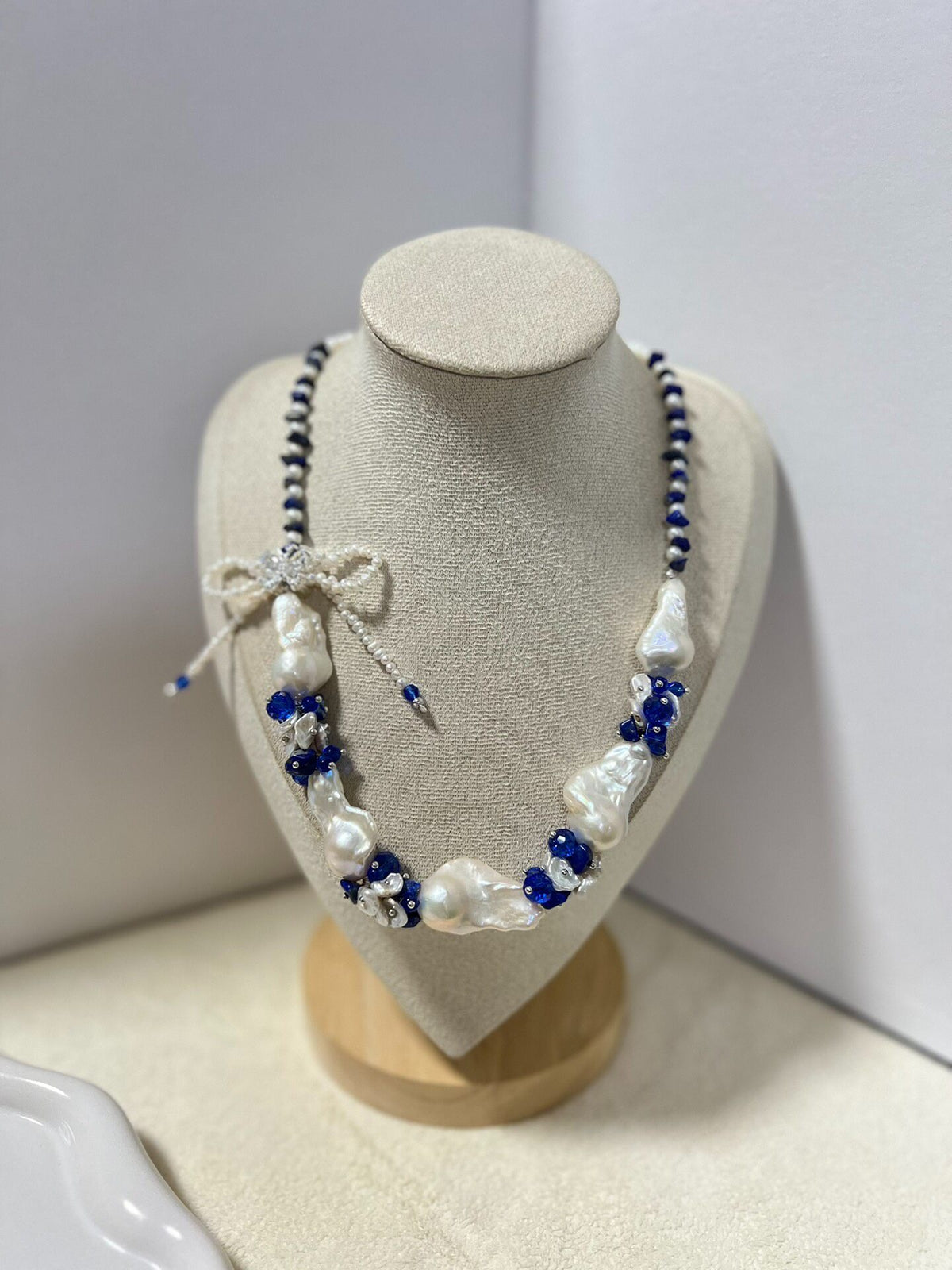 Blue Porcelain Baroque Pearl Lapis Necklace