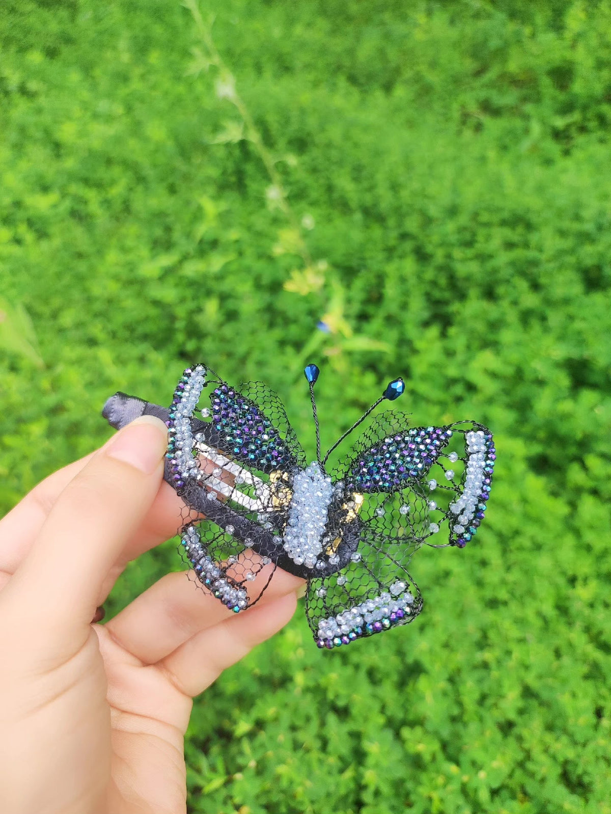 Handcrafted Beaded Butterfly BB Clip