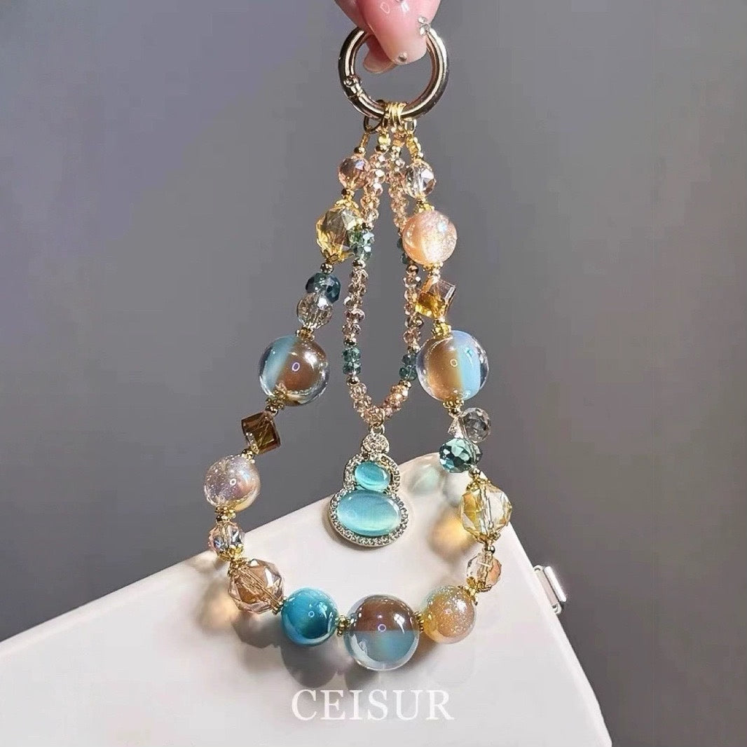 Beaded Phone Charm with Gold Ring