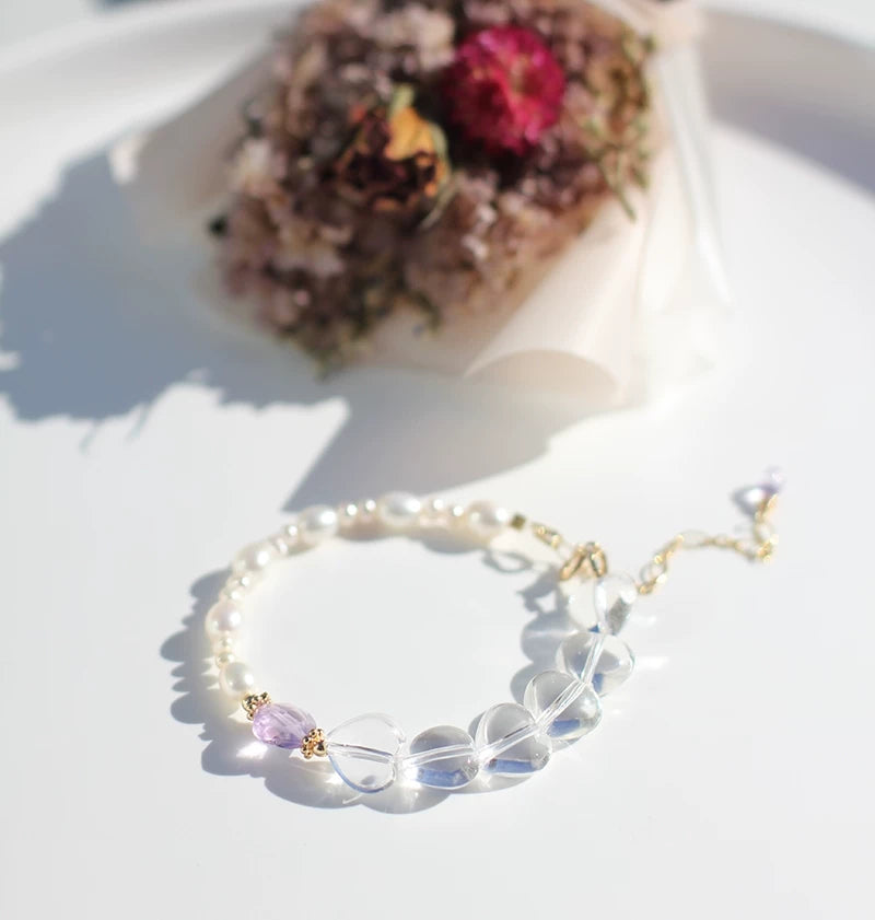 Amethyst-Bergkarz-Perlenarmband