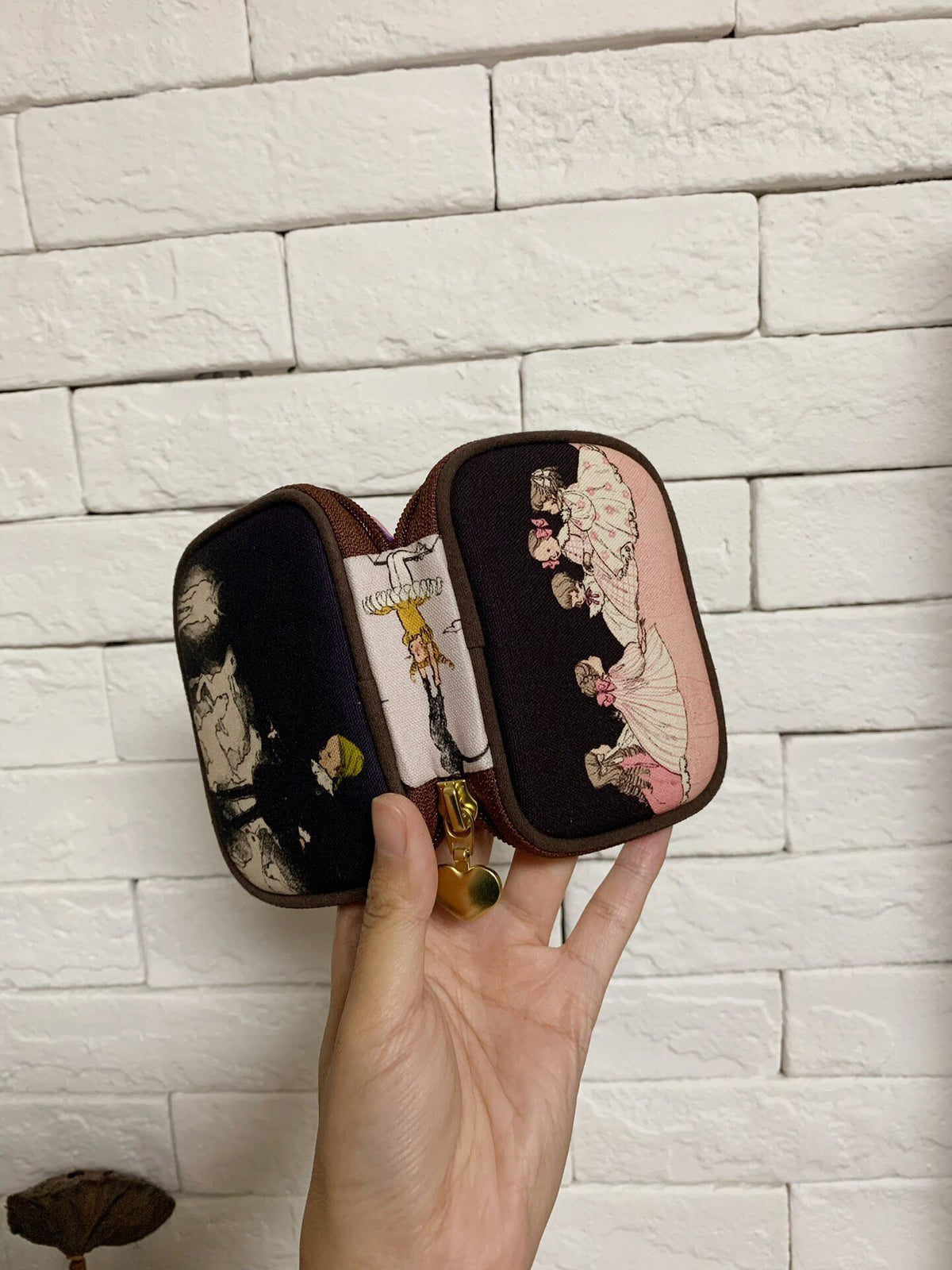 Vintage Storybook Zippered Pouch with Jewelry Organizer