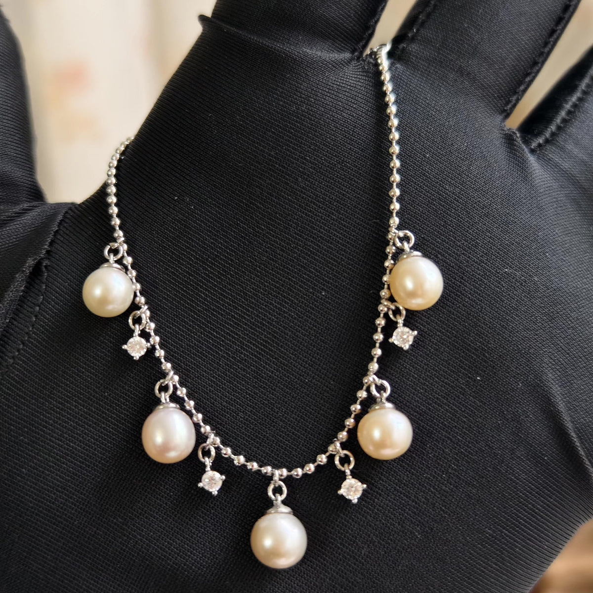 Natural Pearl Charm Bracelet Silver Toned