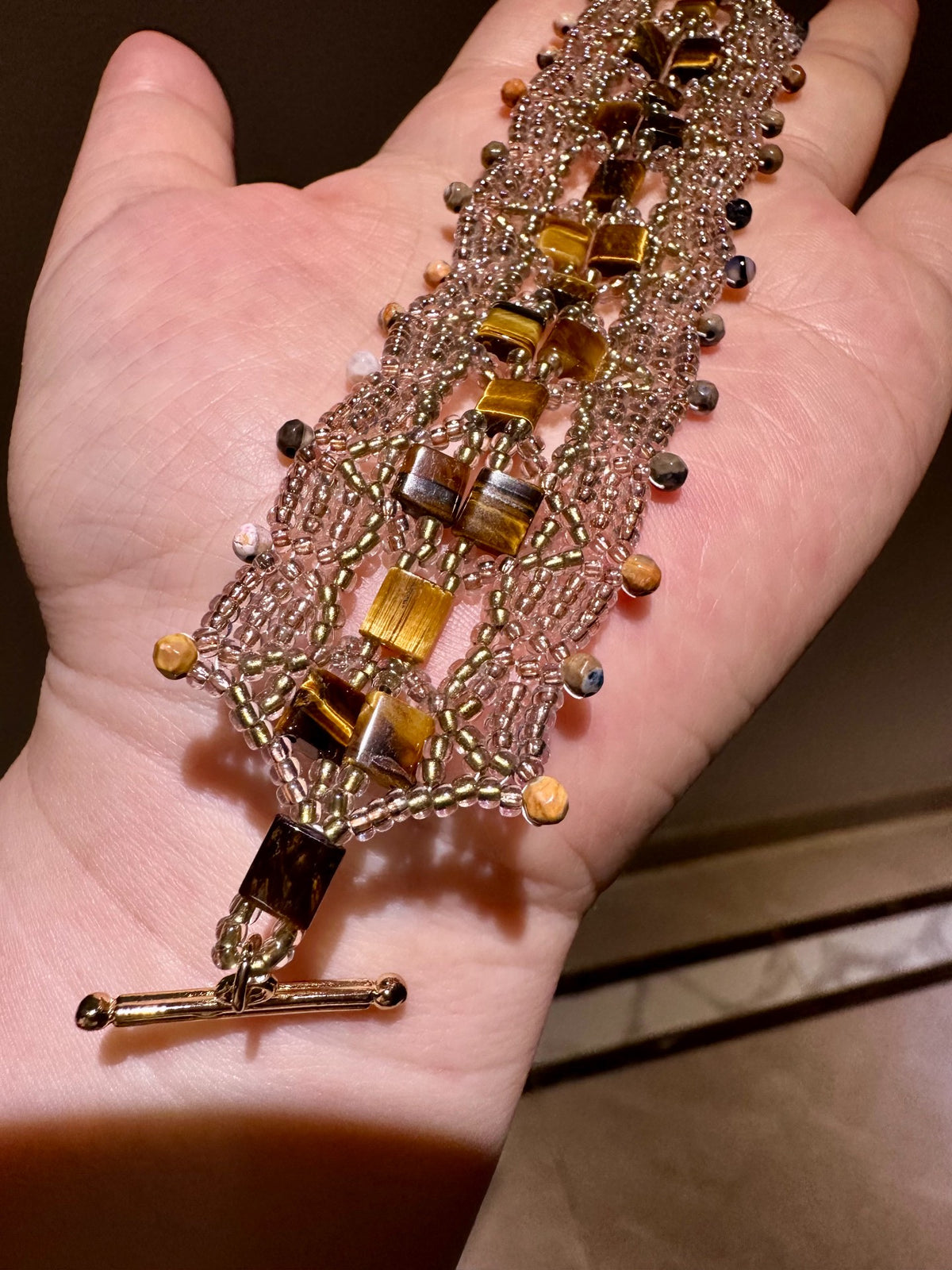Handcrafted Lace Woven Tiger Eye Wide Bracelet
