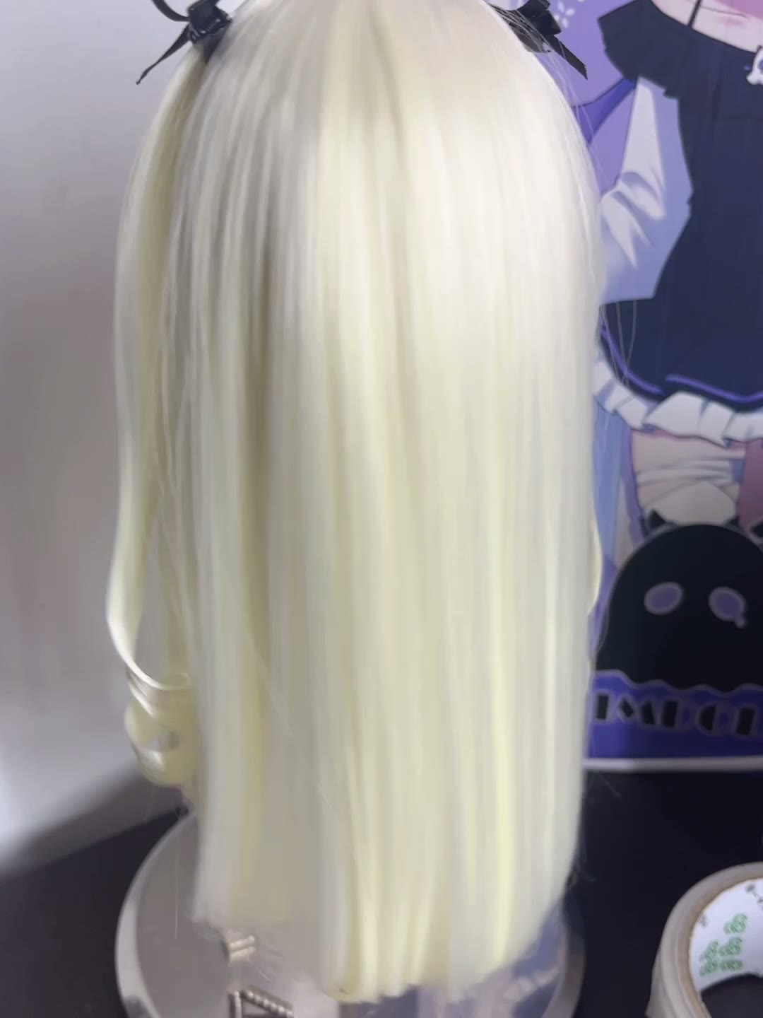 Blonde Curly Tip Doll Wig with Bows