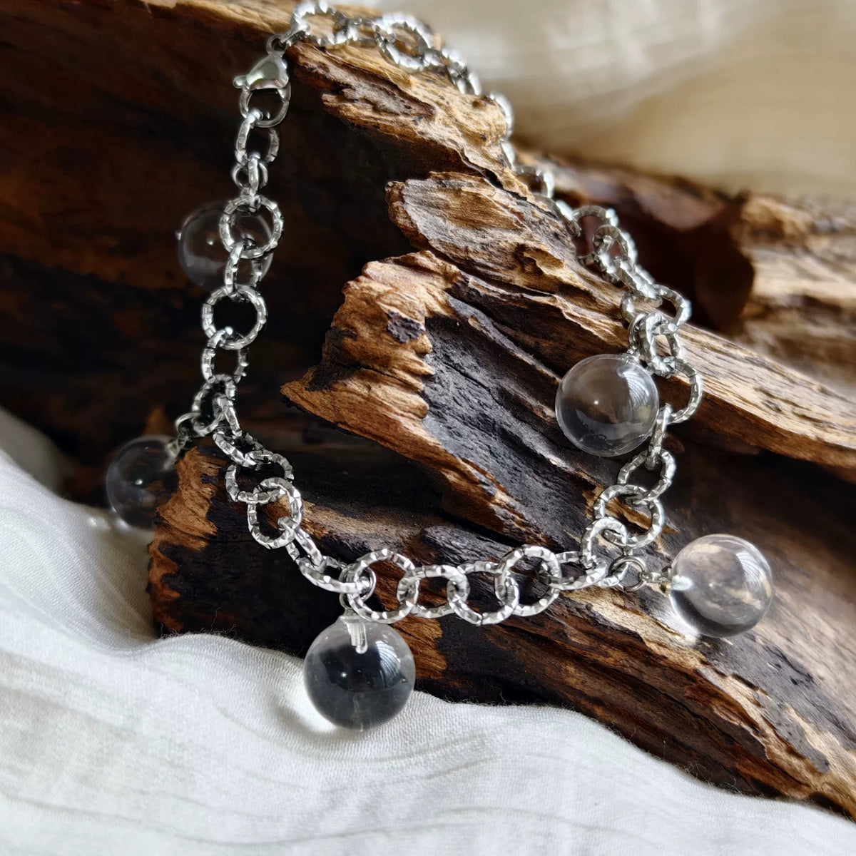White Crystal Bead Titanium Steel Bracelet