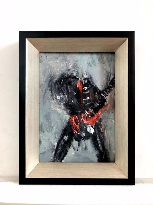 Hand-Painted Oil Painting "Rock Singer" Framed 16x12 cm