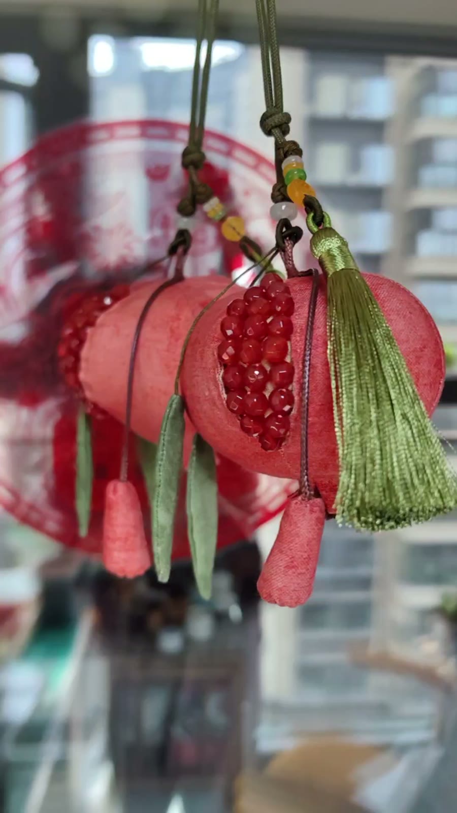 Handcrafted Pomegranate Ornament with Agate Beads