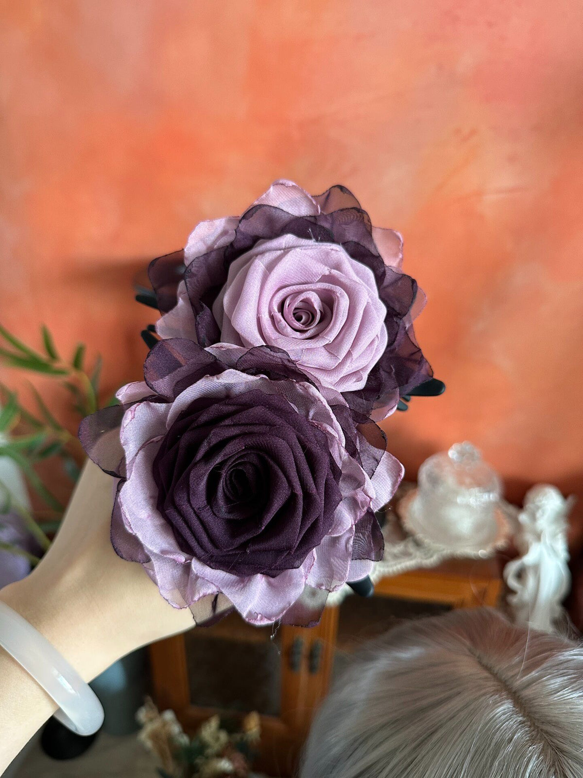 Handmade Fabric Rose Duckbill Clip