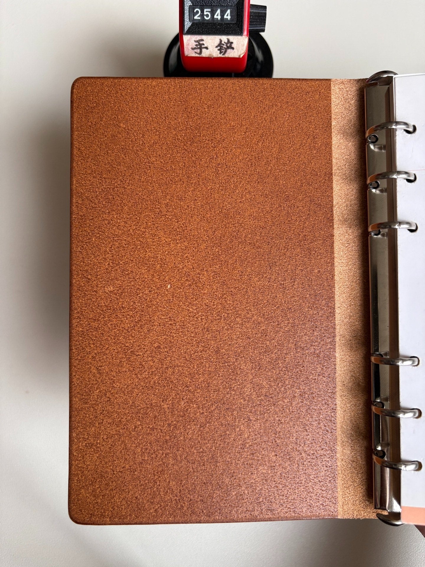 Light Brown Leather Ring-Bound Notebook Cover with Metal Backplate