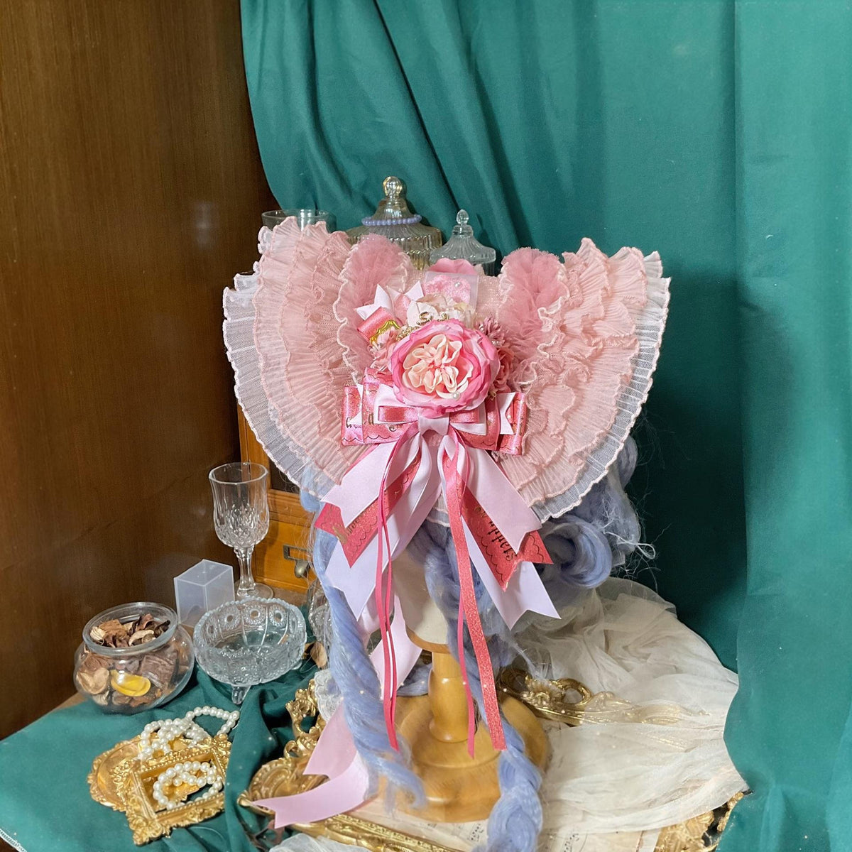 Lolita Straw Bonnet with Pink Lace