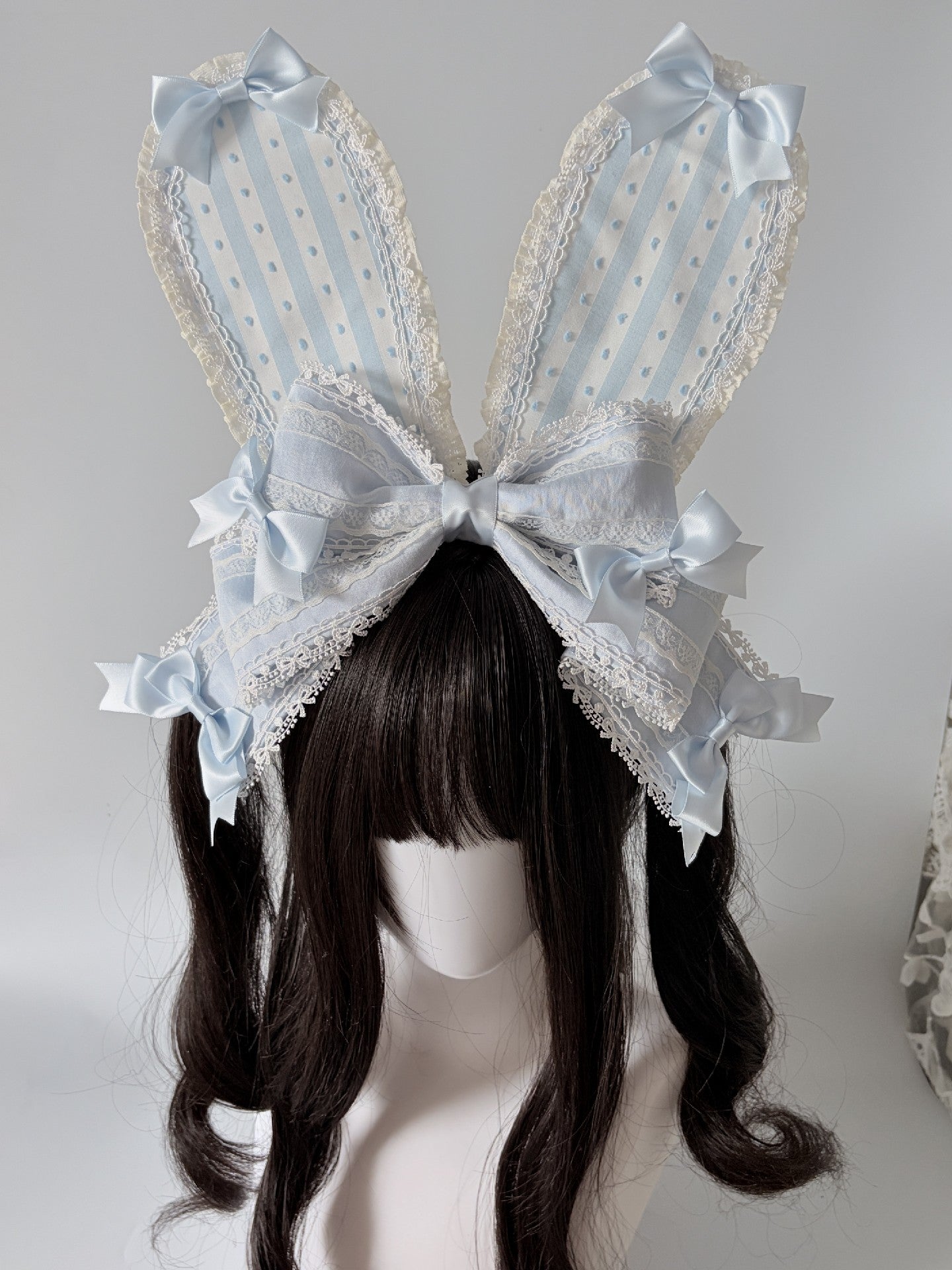 Pastel Blue Lolita Rabbit Ear Headband with Large Center Bow
