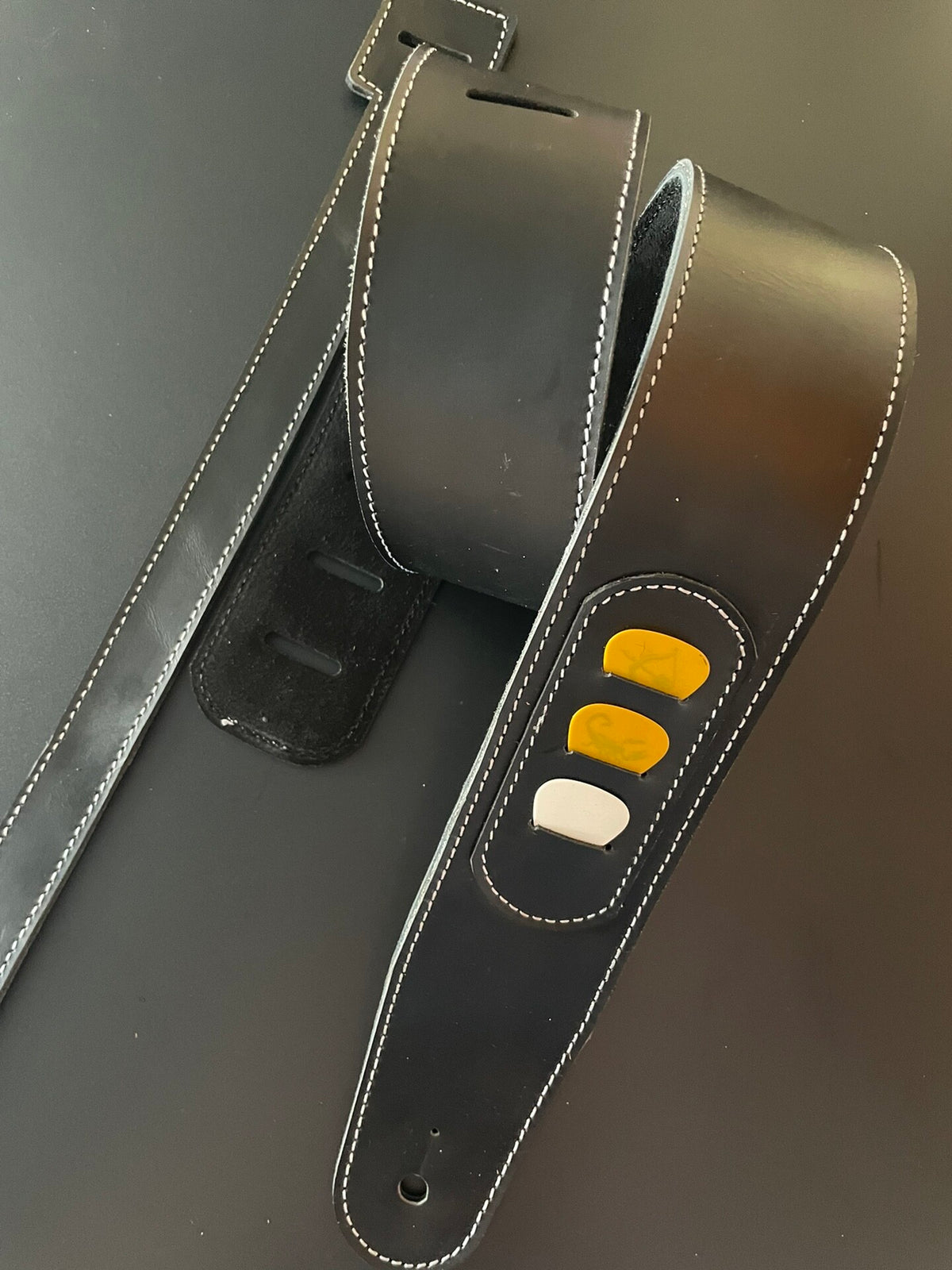 Handcrafted Italian Leather Guitar Strap with Pick Holder