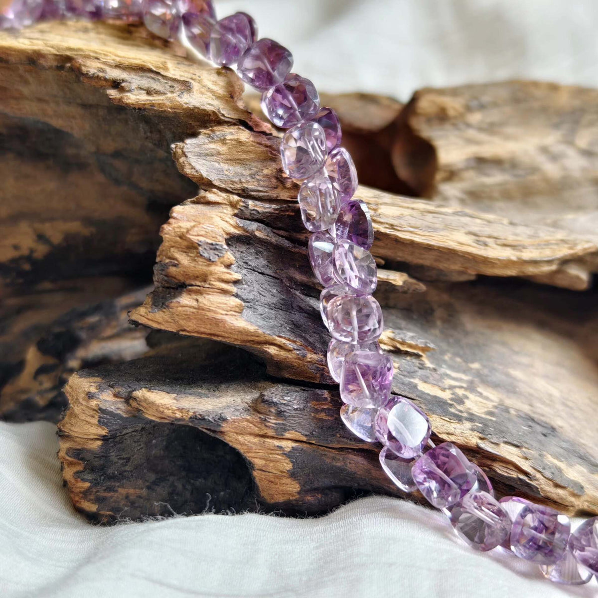 Amethyst Square Faceted Beaded Bracelet