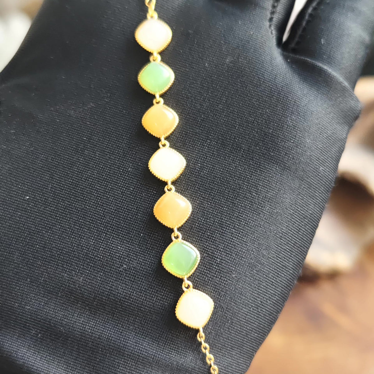 Hetian Jade Sugar Cube Bracelet Silver Set