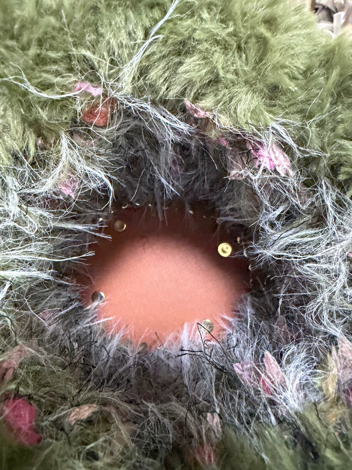 Handmade Crochet Drawstring Pouch with Faux Fur Trim