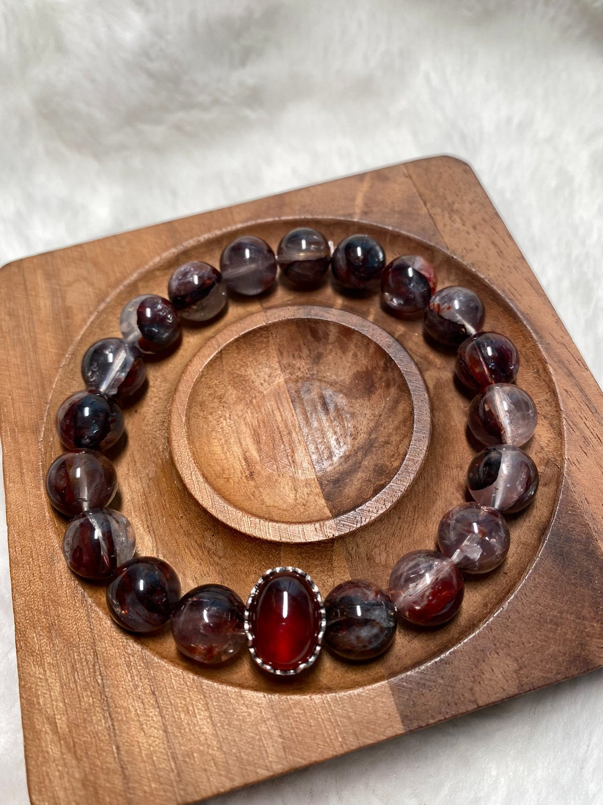 Red Phantom Quartz Beaded Bracelet Silver Centerpiece