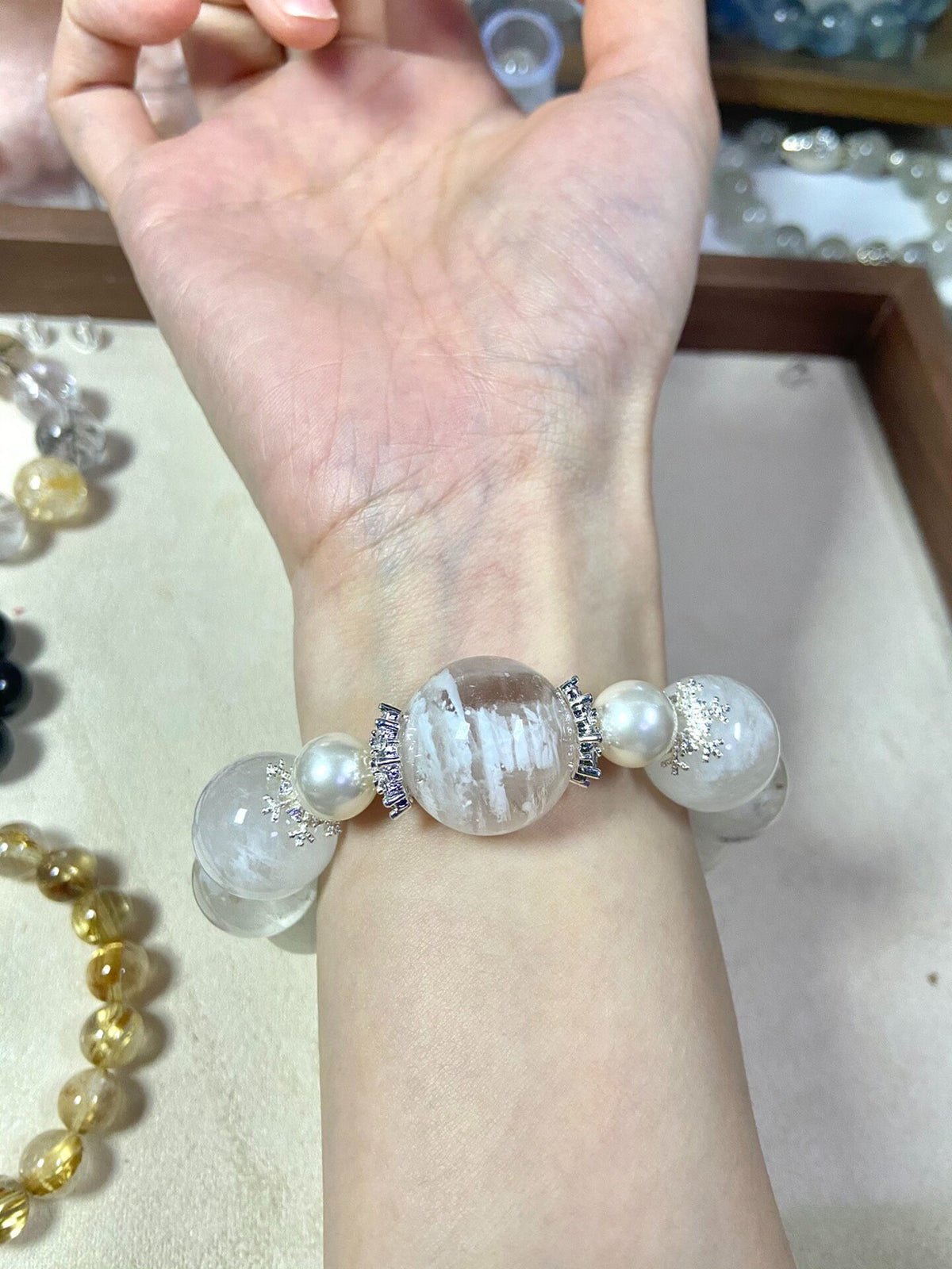 Natural Crystal Snowflake Beaded Bracelet