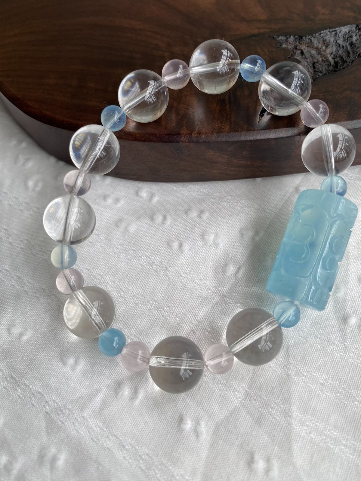 Aquamarine Quartz Rose Quartz Beaded Bracelet