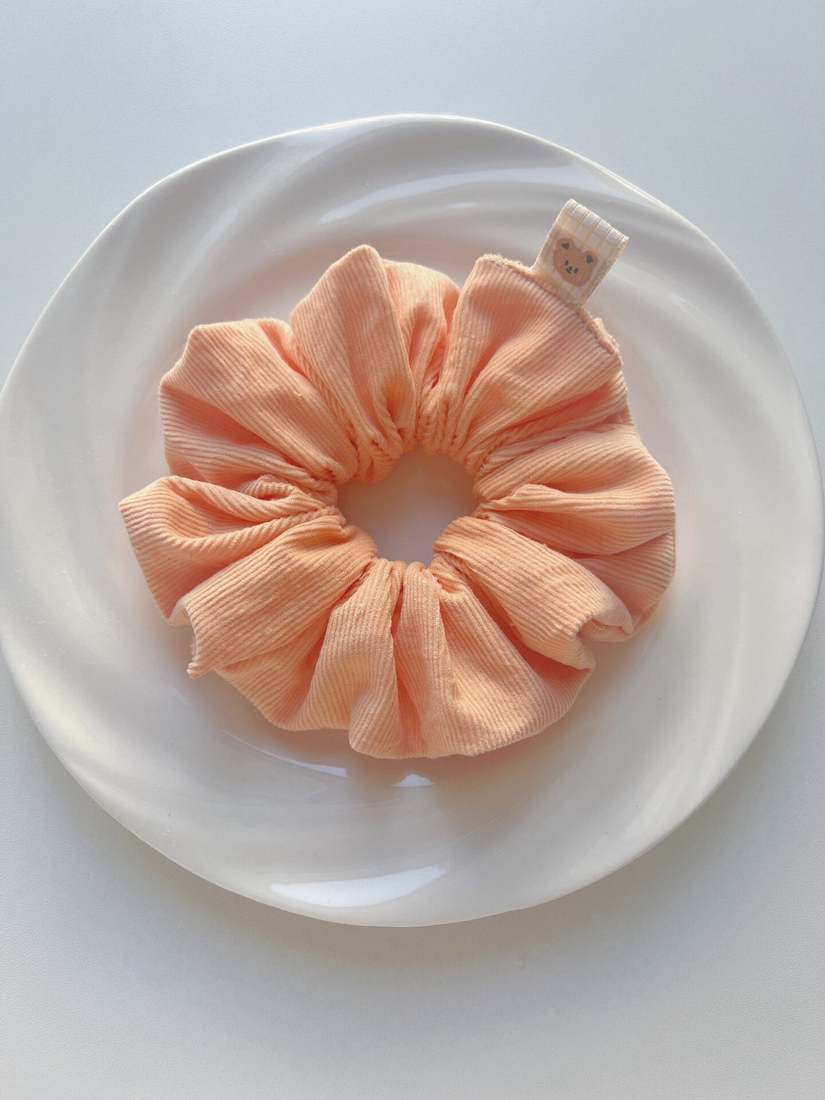 Corduroy Bear Scrunchies Peach Orange 12cm