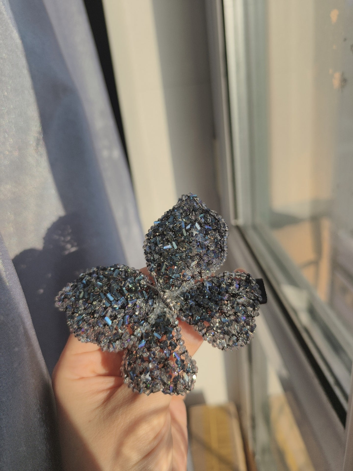 Iridescent Beaded Butterfly Hair Clip
