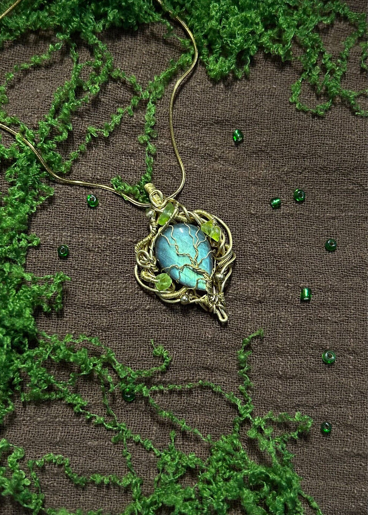Labradorite Wire Wrapped Pendant Necklace