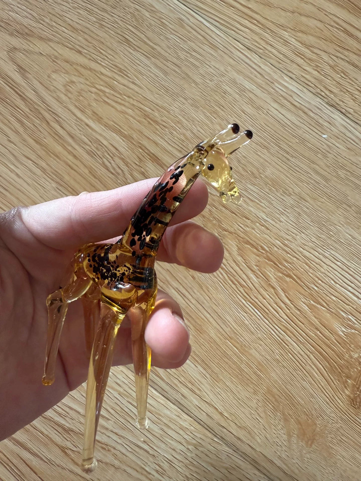Handcrafted Amber Glass Giraffe Figurine Set