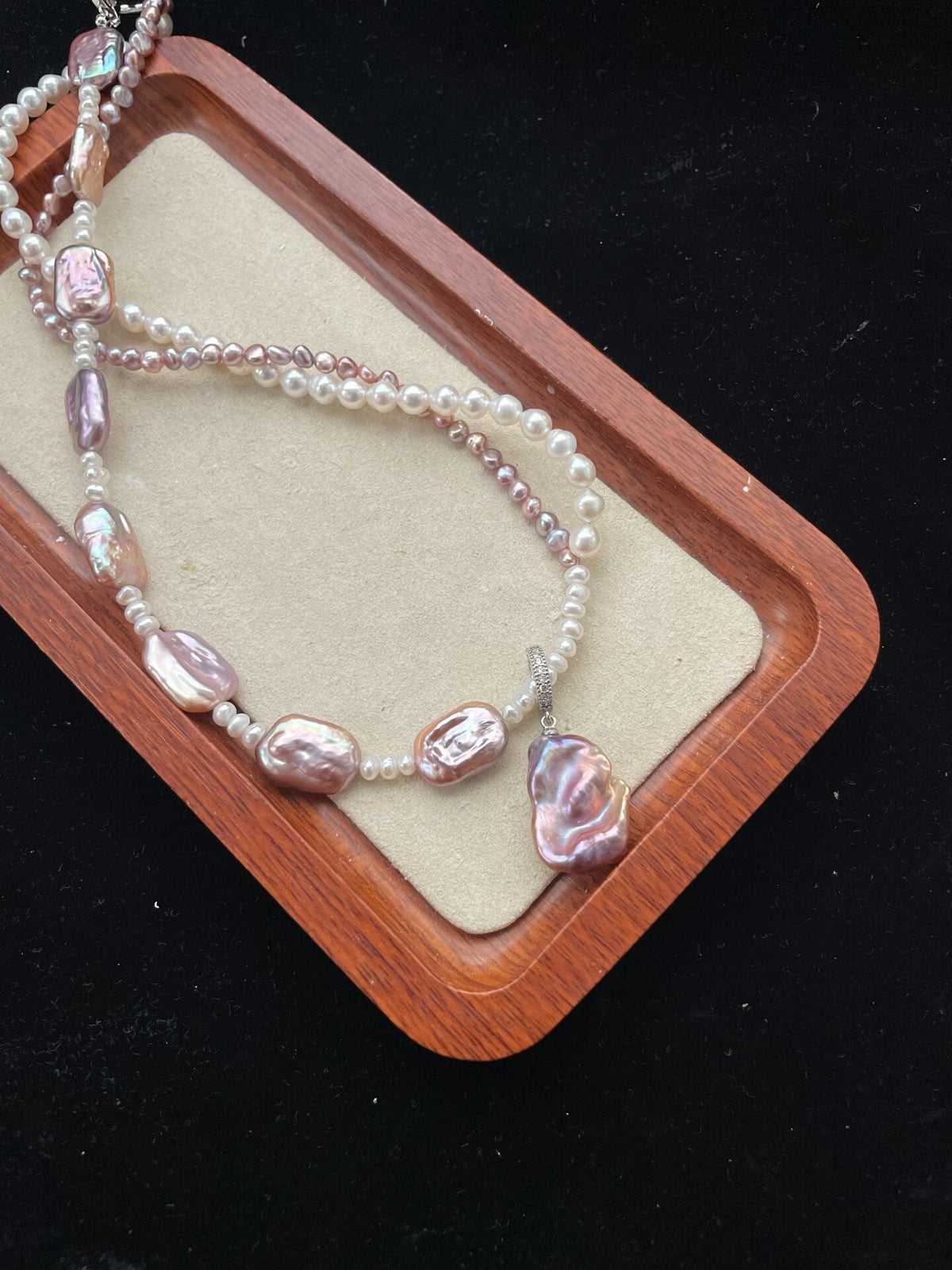 Natural Pearl Purple Square Layered Necklace