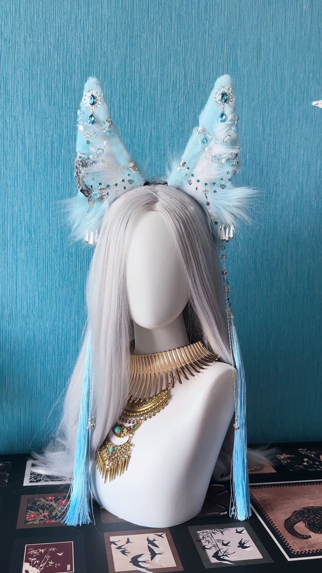 Anubis Blue Silver Animal Ear Headband