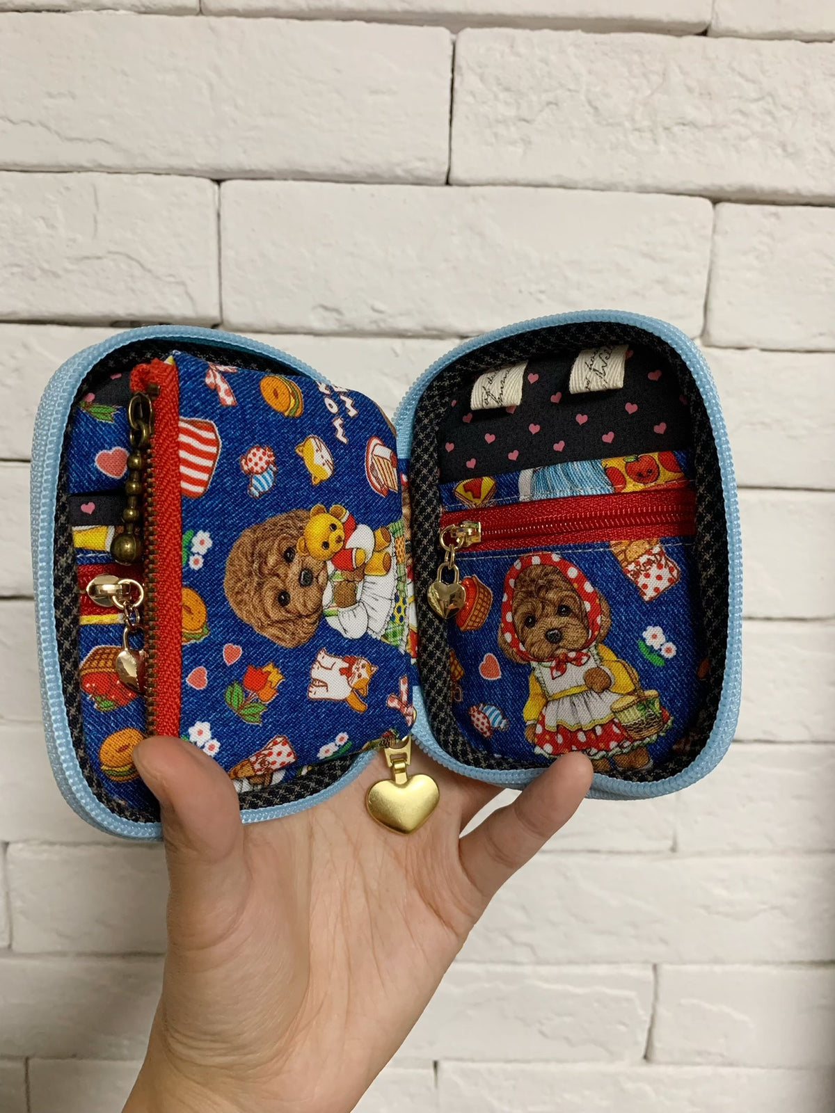 Poodle Print Cotton Pouch with Card Slots