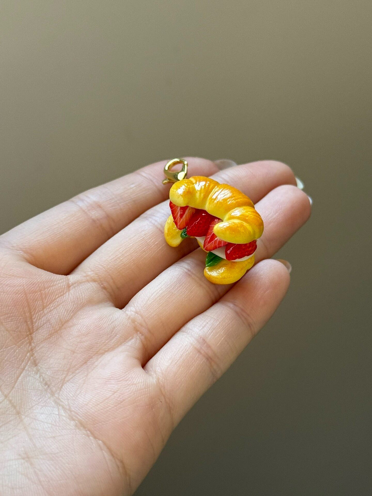 Strawberry Croissant Miniature Pendant Clay