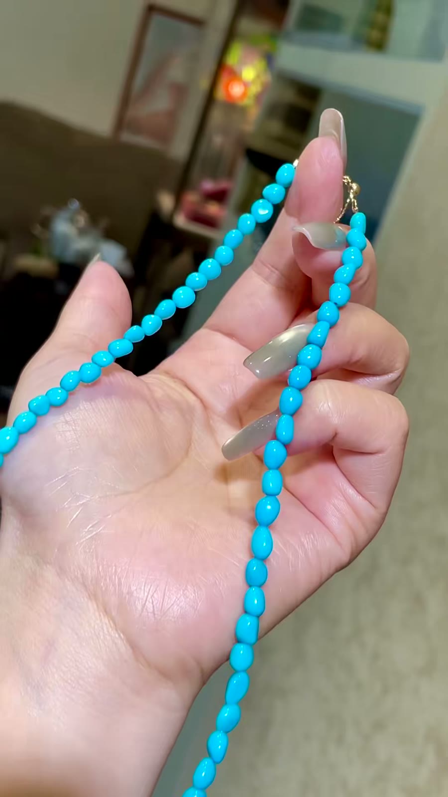 Sleeping Beauty Turquoise Beaded Necklace 18k Gold