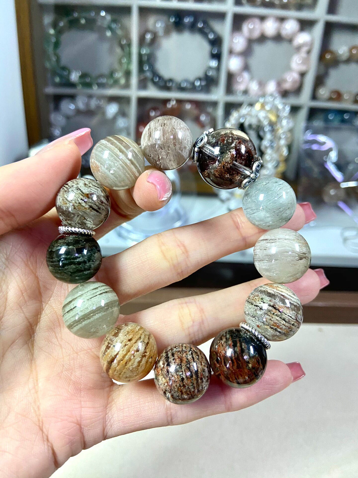 Phantom Quartz Bracelet 16mm 925 Silver Focal Bead
