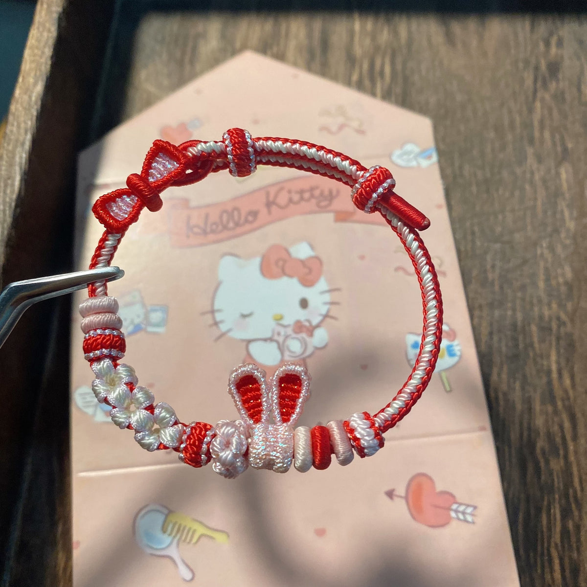 Handwoven Rabbit Motif Red Rope Bracelet
