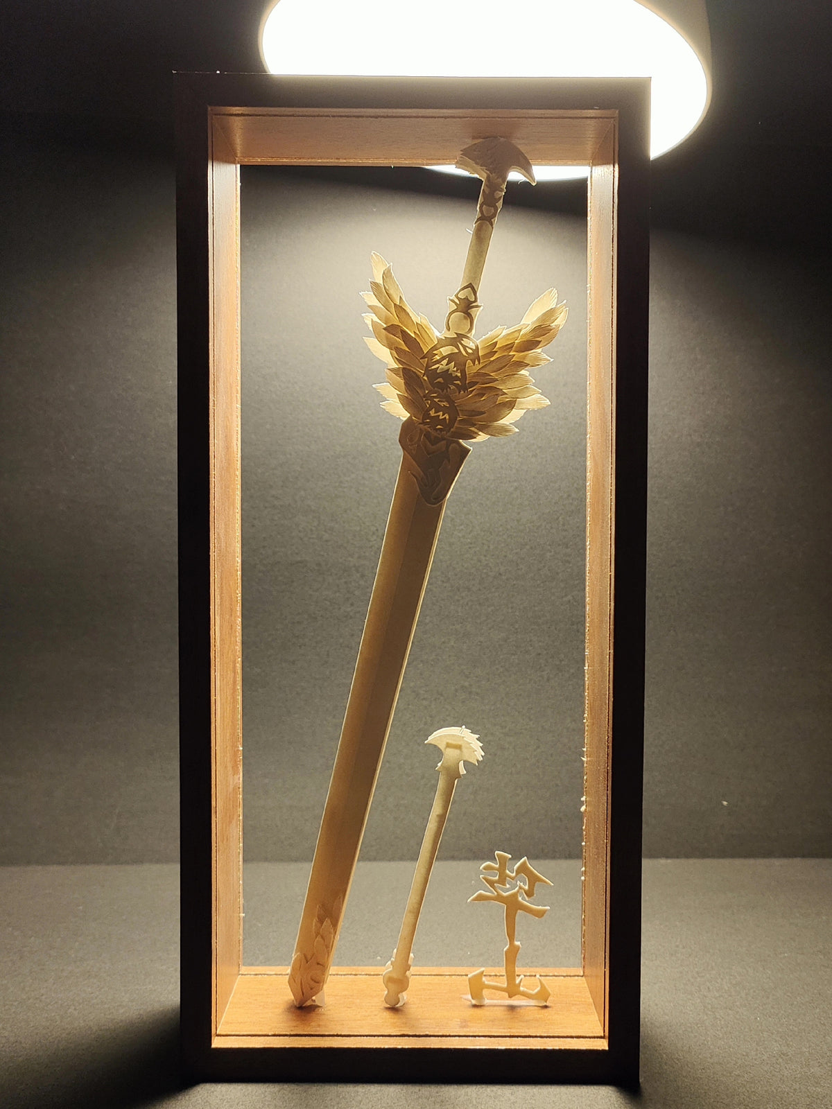 Hua Shan Paper Sculpture Sword Display with Ice Blue Light