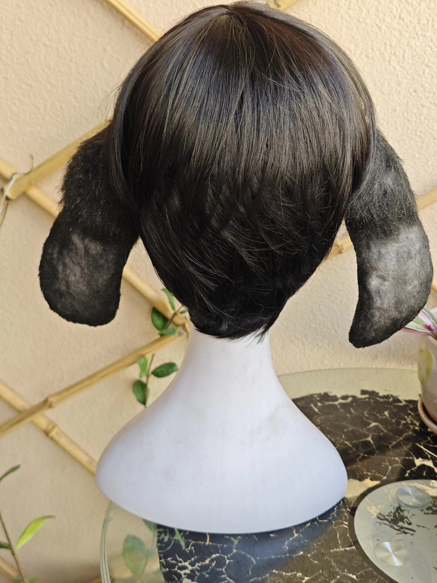 Handmade Lop-Ear Rabbit Ears with Black-to-Gray Fur