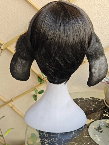 Handmade Lop-Ear Rabbit Ears with Black-to-Gray Fur