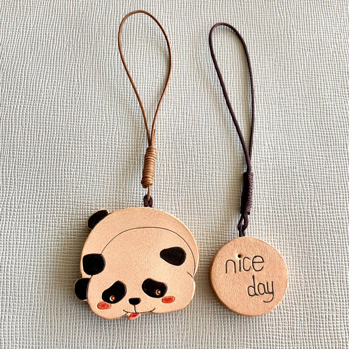 Handcarved Panda Leather Charm Keychain Bag Pendant
