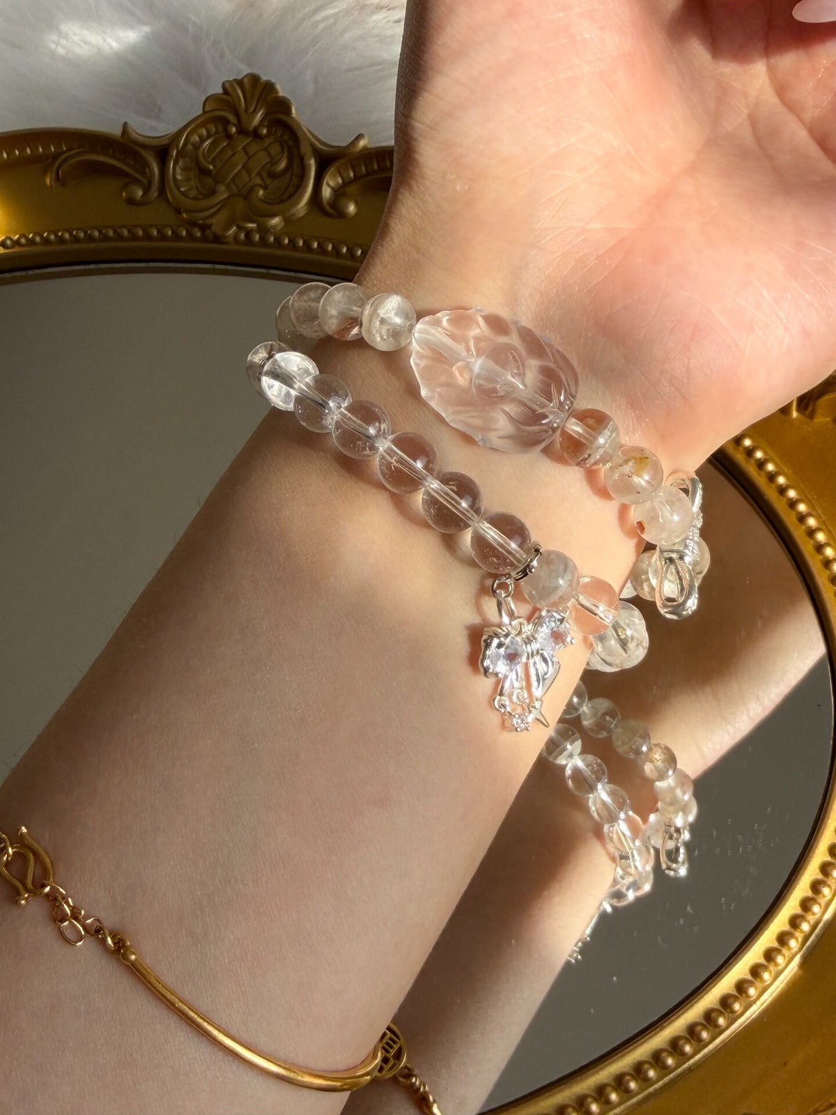 White Phantom Quartz Double Loop Bracelet